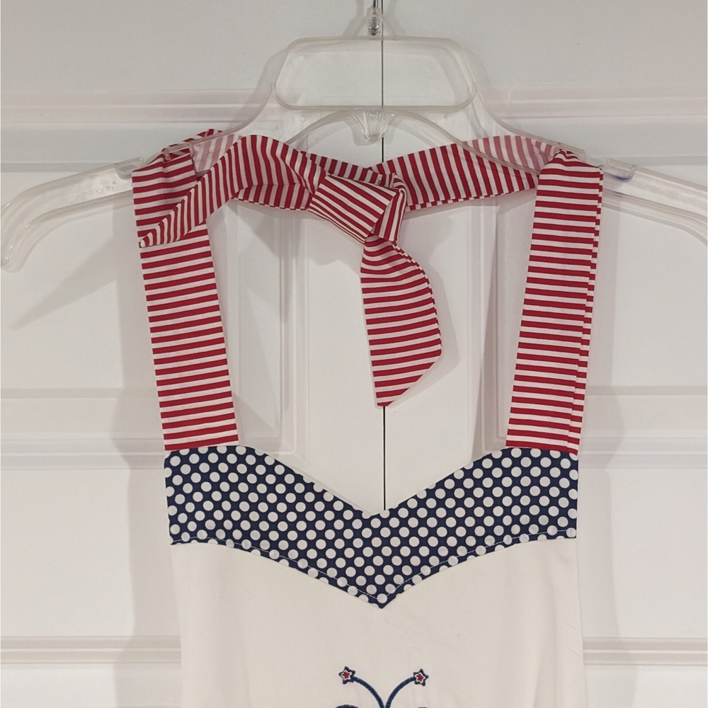Stitchy Pixie Apron 50s Retro Homemaker Americana Cotton Patriotic 4th of July - Picture 5 of 13